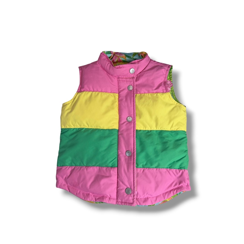 Lilly Pulitzer Girls Small 4/5 Reversible Down Puffer Vest Colorblock Floral